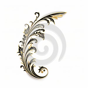 Ornamental Shabby Chic Scroll In Black And Gold Vector Illustration
