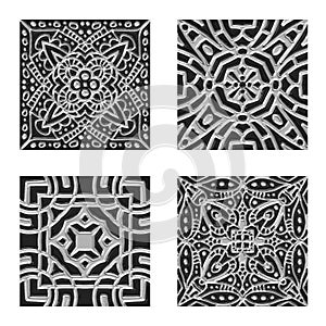 Ornamental silver and black tiling textures