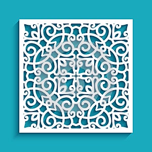 Ornamental square tile with cutout paper pattern