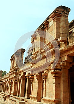 Ornamental surrounded hall in the ancient Brihadisvara Temple in Thanjavur, india.