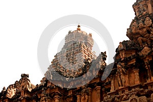 The ornamental towers in the ancient Brihadisvara Temple in Thanjavur, india.