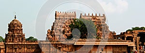 The ornamental towers in the ancient Brihadisvara Temple in Thanjavur, india.