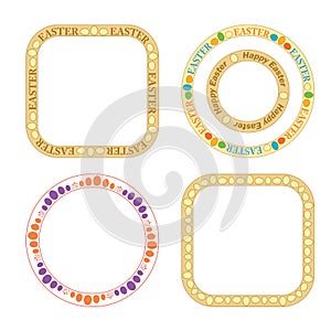 Ornamental vector round and quadrate frames with decorative color eggs for easter holiday