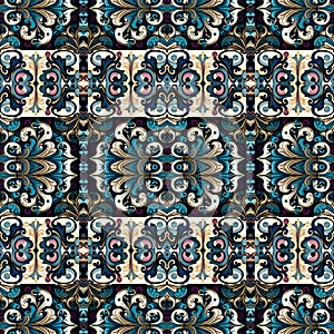 Ornamental victorian seamless wallpaper in roccoco style. Repeat tile of ornate botanical baroque decorative backdrop. photo