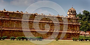 Ornamental wall of the ancient Brihadisvara Temple in Thanjavur, india.