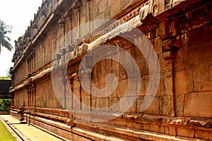 Ornamental wall of the ancient Brihadisvara Temple in Thanjavur, india.