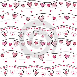 Ornamented love hearts seamless pattern