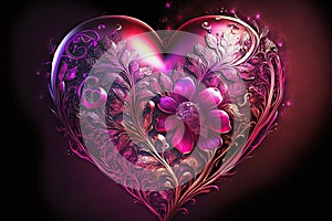ornamented pink 3d flower heart, ai generative