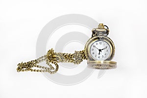 Ornamented Vintage Pocket Watch with Chain, Clockface Showing Time