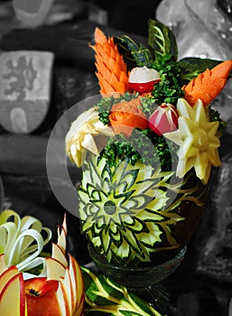 Ornamented watermelon, carrot and red radish