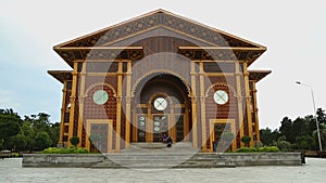 Ornamented wooden facade of Summer Theater in Batumi, cultural events venue