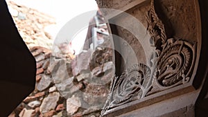 Ornaments in ancient Nasrid arch in Muslim palace of Alcazaba, Malaga, Spain