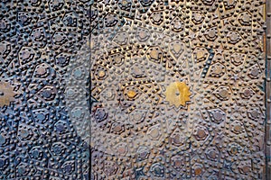 Ornaments of the bronze-plate door at Al Sultan Hasan Mosque, historic public mosque, Cairo, Egypt