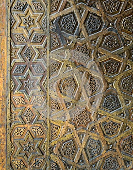 Ornaments of the bronze-plate door of Sultan Qalawun mosque, Old Cairo, Egypt photo