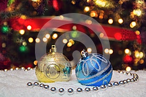 Ornaments with christmas tree on the background