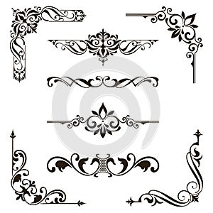 Ornaments elements floral retro corners frames borders stickers art deco design illustration