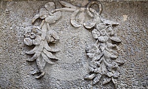 Ornaments, moldings, gargoyle, low reliefs in a sandstone, granite, concrete. sculpting details in Gdansk Danzig.