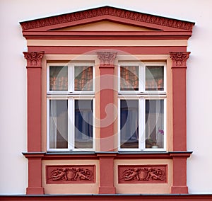 Ornaments and windows on a historic house from 1888 in Greifswald, Germany