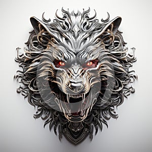 Ornate 3d Wolf Head With Metallic Design