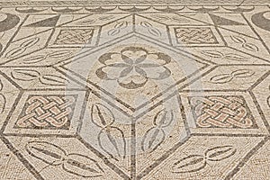 Ornate ancient roman floor tiles, detail of  Ruins of Italica,  Roman city in the province of Hispania Baetica