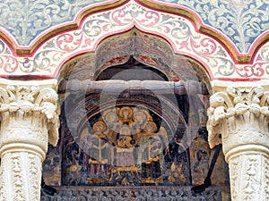 Ornate Arch and Colourful Icon, Stavropoleos Monastery, Bucharest, Romania