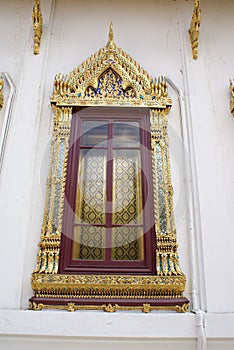 Ornate arched window, Wat Phra Kaew, Bangkok, Thailand, Asia