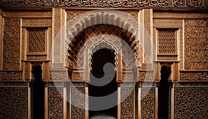 Ornate arches and intricate tile patterns adorn ancient Arabic tombs generated by AI