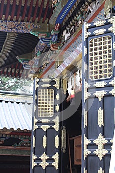 Ornate architecture at Japanese Shinto Buddhist shrine temple