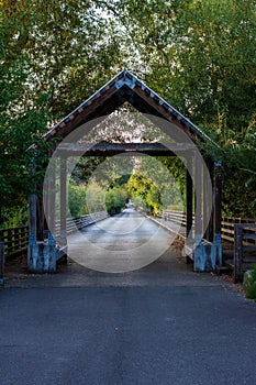 Ornate archway at the entrance of a pedestrian bridge