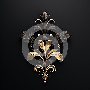 Luxury Black Decorative Element With Golden Ornate Floral Design photo