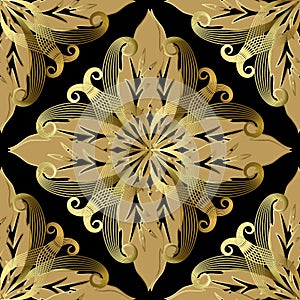 Ornate Baroque vector seamless pattern. Ornamental vintage Damask background. Gold antique floral prnament with hand drawn flower