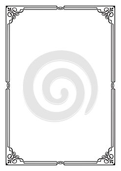 Ornate black frame, corners.