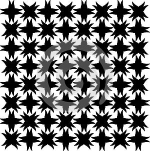 Ornate black and white repeat pattern, based on manually drawn rustic brush lines