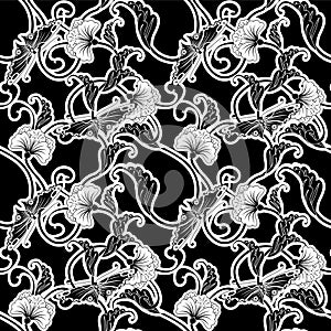 Ornate black and white repeating tile