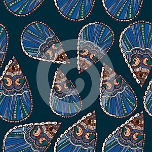 Ornate blue flower seamless pattern