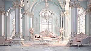 Ornate Blue And White Living Room: A Mythology-inspired Rococo Decadence