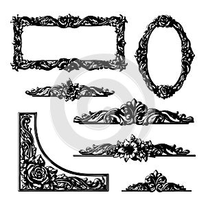 Ornate border elements and frames for design and decoration
