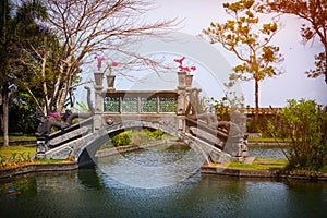 Ornate Bridge with Dragon Motif at Tirta Gangga in Indonesia