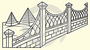 Ornate Bridge with Pyramid-Inspired Decorative Railings, vector design Generative AI