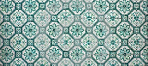 Ornate brightly colored Portugese tile texture in green and white