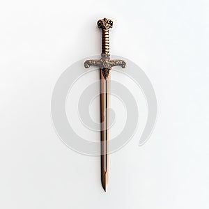 Ornate Bronze Sword on White Background
