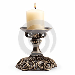 Ornate Candle Holder On White Background - High Resolution And Quality