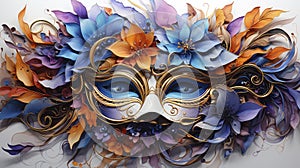 Ornate carnival mask with elaborate floral patterns.