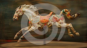 Ornate Carousel Horse in Motion