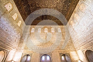 Ornate ceiling carvings in Alhambra palace Granada, Spain photo