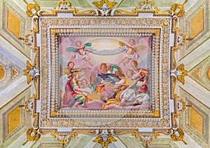 Ornate ceiling frescoes in a basilica in Rome
