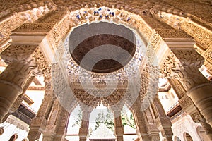 Ornate ceiling in a lions court of Nasrid palace of the Alhambra, Granada, Spain