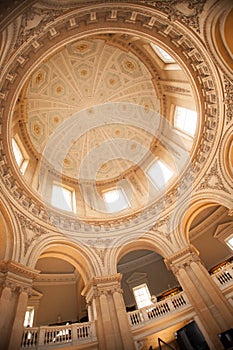 The ornate ceiling of the Radcliffe Camera, Oxford University in Oxford, UK