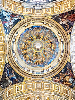 The ornate ceiling of St. Peter's Basilica