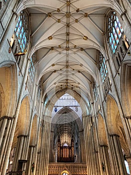 The ornate ceiling of York Minster